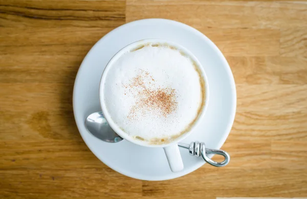 Koffie op hout bovenaanzicht — Stockfoto