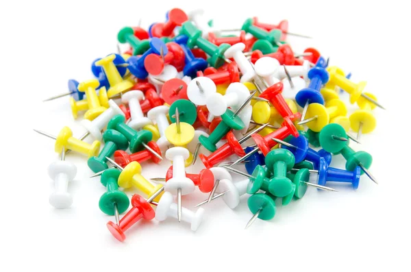 Collection of various pushpins on white background — Stock Photo, Image