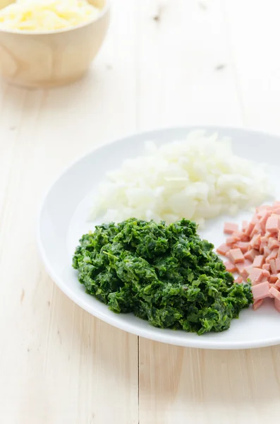 Ingredient of baked spinach with cheese — Stock Photo, Image