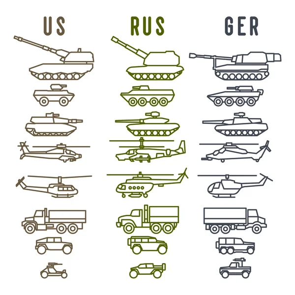 Ensemble des contours du combat militaire — Image vectorielle