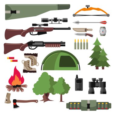 Düz renk avcılık Icons set