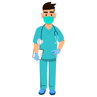 Maskeli ve koruyucu mühürlü bir doktor.