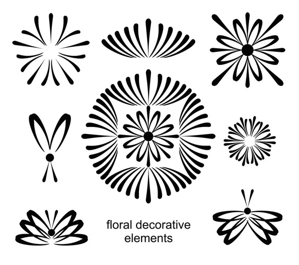 Set Elementos Decorativos Abstractos Florales Vectoriales Insignias Iconos Diseño Lineal — Archivo Imágenes Vectoriales