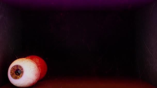 3D-animering av Vrid ut blodiga ögonglober rulla i rutan på grund av förändringen i gravitation. Skrämmande halloween ögonbollar. Antigravitation. Paranormal aktivitet. Hemsk dröm — Stockvideo
