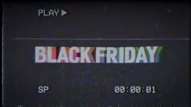 Eski hasarlı bir VHS kaseti Kara Cuma Satış Animasyonu. Mega Satış. Alış veriş tanıtımı. Alışveriş Reklamları Canlandırılmış Sancak