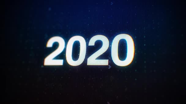 2020 año cambiando a 2021. Blanco dígitos brillantes en la pantalla del ordenador LCD con enfoque superficial. Animación de renderizado 3D. Feliz Año Nuevo 2021 — Vídeos de Stock