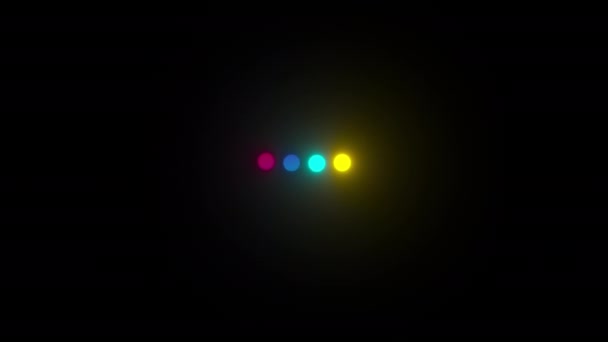 黒の背景に円アイコンをロードします。バッファリングスピナーのダウンロードまたはアップロードの進行状況。カラフルな虹色のボールが浮かぶ — ストック動画