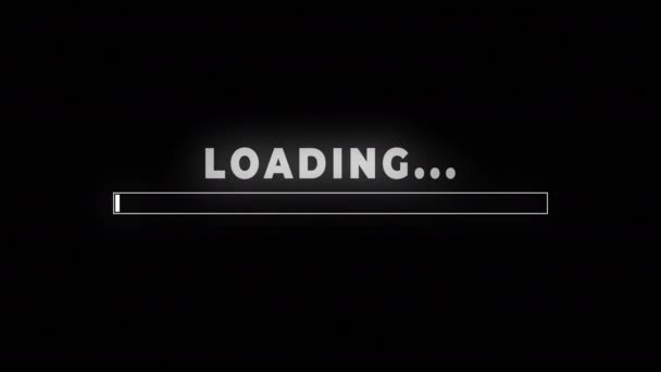 Carregando a barra de progresso baixando a tela de barloading pixelated progress animation. Barra de status, processamento de 0 a 100 transferência em fundo preto. Indicador percentual. Contador de barras de corrida — Vídeo de Stock