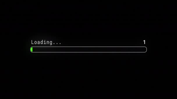 Green Loading voortgangsbalk downloaden barloading screen pixelated voortgangsanimatie. Status balk, verwerking van 0 tot 100 overdracht op zwarte achtergrond. Procentuele indicator. Loopbalie — Stockvideo