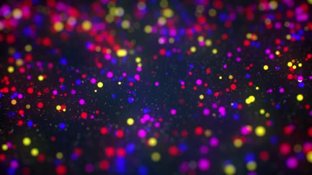 Veel kleurrijke ballen. Neon gloeiende golf van deeltjes. Abstract beweging achtergrond. Naadloze lus — Stockvideo