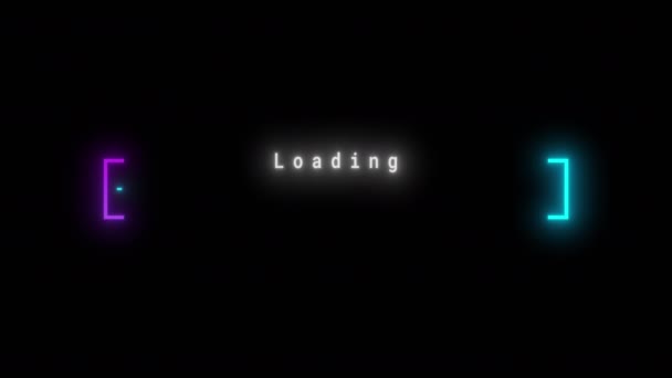 Neon glowing Načítání průběhu stahování barloading screen pixelated progress animation. Stavový řádek, probíhá zpracování z 0 na 100 přenosů na černém pozadí. Ukazatel procenta. Čítač běžících pruhů — Stock video