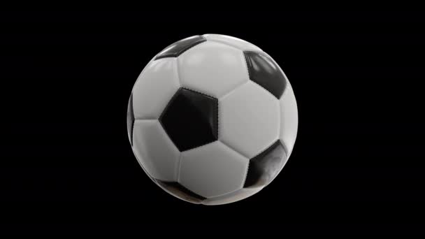 Ballon de football tournant 360. Animation en boucle isolée alpha canal sans couture Animation 3D réaliste boucle sans couture. Parfait pour les actualités sportives ou la publicité sportive. Football noir et blanc. Mouvement lent — Video