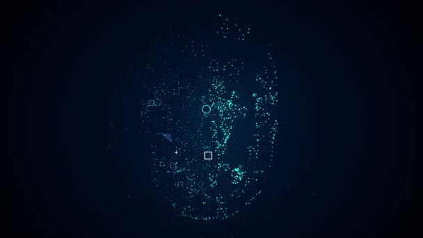 Détecteur facial AI Artificial Intelligence. Reconnaissance faciale et concept de recherche biométrique médicale. Système d'apprentissage en réseau neuronal. Détection du visage. Hologramme de réalité augmentée. Face Id Cybersécurité — Video