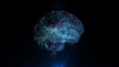 Yapay Zeka dijital beyin animasyonu. Sinirsel Ağ. Big Data Derin Öğrenme Modern Teknolojileri. Büyük veri akışı analizi. Beyin tarama teknolojisi. Düşünme süreci