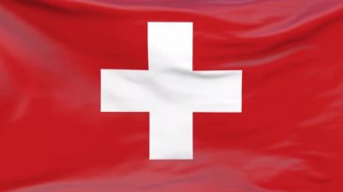 İsviçre bayrağı sürekli rüzgarda dalgalanıyor. İsviçre kumaş arka planının ulusal bayrağı. İsviçre Konfederasyon bayrağı. Kusursuz döngü 3 boyutlu animasyon. Haberler, Bağımsızlık Günü, seçimler