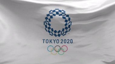Tokyo 2021 Olimpiyat Oyunları bayrağı rüzgarda dalgalanıyor. Kusursuz döngü 3 boyutlu animasyon. Olimpik Bayrak rüzgarda dalgalanıyor. Sürekli dalgalanan bayrak. Spor haberleri, spor haberleri