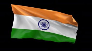 Hindistan bayrağı sürekli rüzgarda sallanıyor. Hindistan ulusal bayrağı ALPHA kanalı ile izole edildi. Kusursuz döngü 3 boyutlu animasyon görüntüleri. Haber için uygun, Bağımsızlık Günü, siyaset şovu, Başkanlık Günü