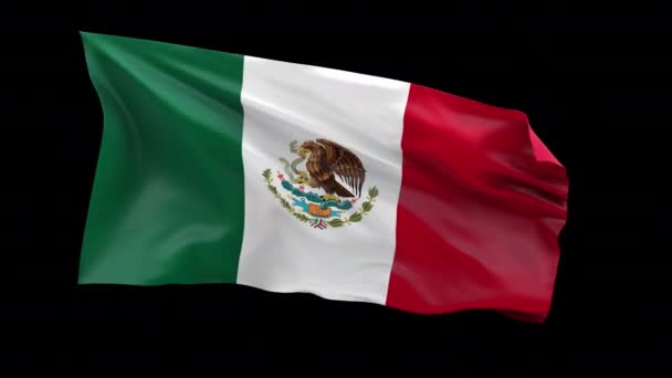 Mexico vlag zwaait voortdurend in de wind. Nationale vlag van Mexico geïsoleerd met ALPHA kanaal. Naadloze lus 3D animatie beelden. Geschikt voor nieuws, Onafhankelijkheidsdag, Politiek show, Presidentsdag — Stockvideo
