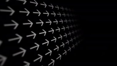 Oklar soldan sağa doğru siyah arkaplanda Bokeh bulanıklığı ile perspektif olarak uçar. Döngü canlandırması