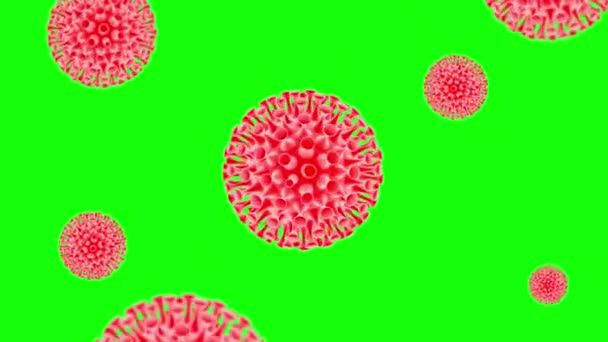 Virus Animado Modelo Rojo Fondo Clave Chroma Con Virus Pequeños — Vídeos de Stock