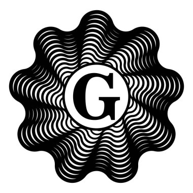 G karakterli Gilosh. Siyah ve Beyaz. Vektör çizimi. Logo kavramı.