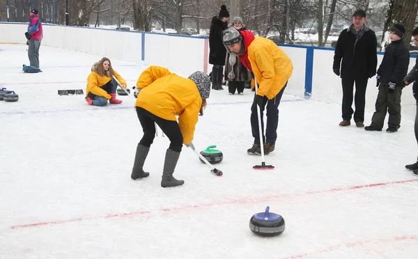 Russland Wolgodonsk Januar 2015 Eisstockschießen Club Curling Fans Curling Club — Stockfoto