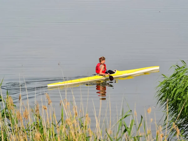 Russia Volgodonsk June 2015 Swim Kayaking Swimming Competition Kayak — Stock Photo, Image