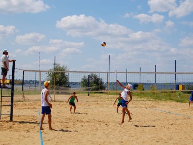 Rusya, Volgodonsk - 18 Haziran 2015 Voleybol. Amatör voleybol.