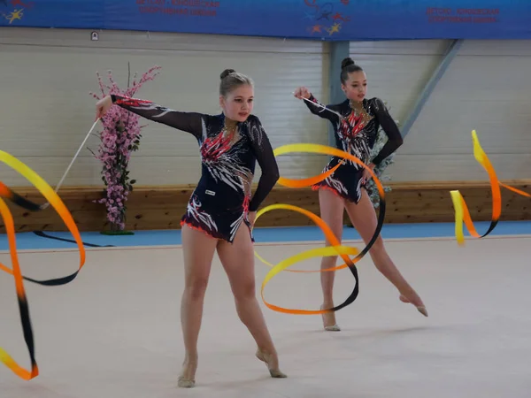 Russia Volgodonsk Червня 2015 Girls Gymnasts Demonstrations — стокове фото