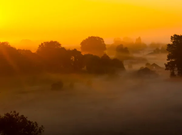 Solnedgång Landskap Horisonten Vid Solnedgången Röd Svart Färg — Stockfoto