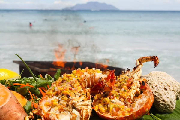 Langosta Frita Con Verduras Mariscos Cocinar Mariscos Aire Libre — Foto de Stock