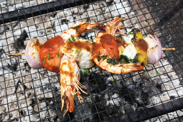 Langosta Frita Con Verduras Mariscos Cocinar Mariscos Aire Libre — Foto de Stock