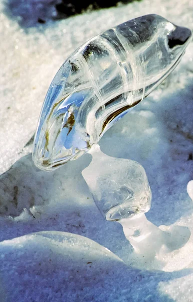 Zmrzlé Rampouchy Sladké Vody Jezera Bajkal Zima Bajkalu Led Sníh — Stock fotografie