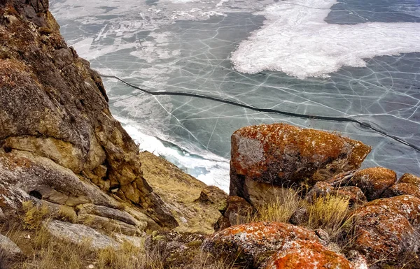 Primavera Baikal Hielo Nieve Lago Derriten Belleza Naturaleza Baikal Primavera —  Fotos de Stock