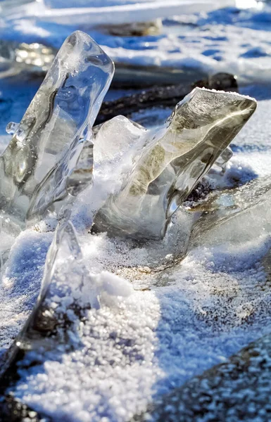 Frozen Icicles Fresh Water Lake Baikal Winter Baikal Ice Snow Stock Photo