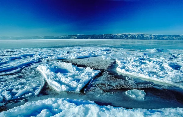 Inverno Sul Baikal Ghiaccio Neve Sul Lago Bellezza Della Natura — Foto Stock