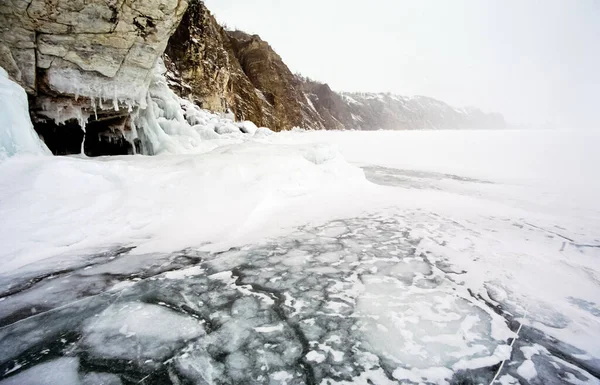 Baykal Kış Gölde Buz Kar Baykal Kışın Güzelliği — Stok fotoğraf