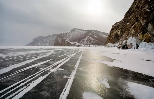Зима Байкале Лед Снег Озере Красота Природы Байкала Зимой — стоковое фото