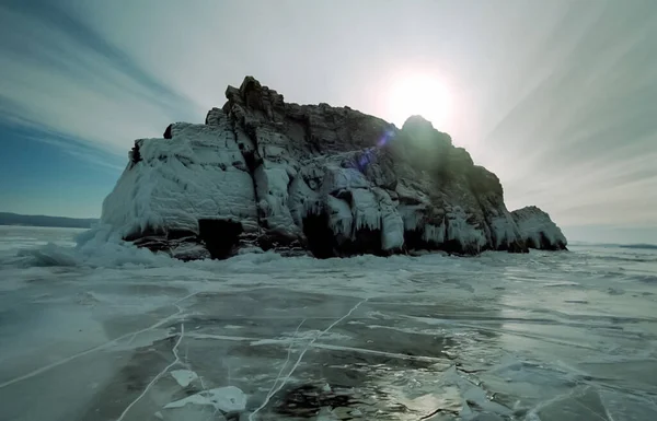 Vinter Baikal Och Snö Sjön Skönheten Naturen Baikal Vintern — Stockfoto