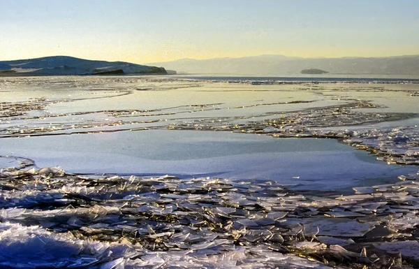 Зима Байкалі Лід Сніг Озері Краса Природи Байкалу Взимку — стокове фото