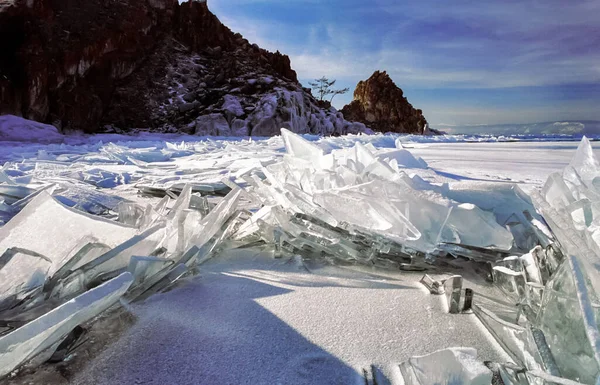 Vinter Baikal Och Snö Sjön Skönheten Naturen Baikal Vintern — Stockfoto