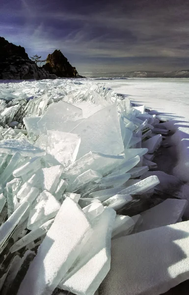 Zima Bajkalu Led Sníh Jezeře Krása Přírody Bajkalu Zimě — Stock fotografie