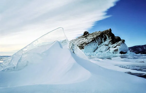 Vinter Baikal Och Snö Sjön Skönheten Naturen Baikal Vintern — Stockfoto