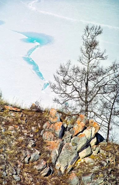 Зима Байкалі Лід Сніг Озері Краса Природи Байкалу Взимку — стокове фото