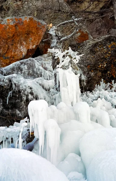 Vinter Baikal Och Snö Sjön Skönheten Naturen Baikal Vintern — Stockfoto