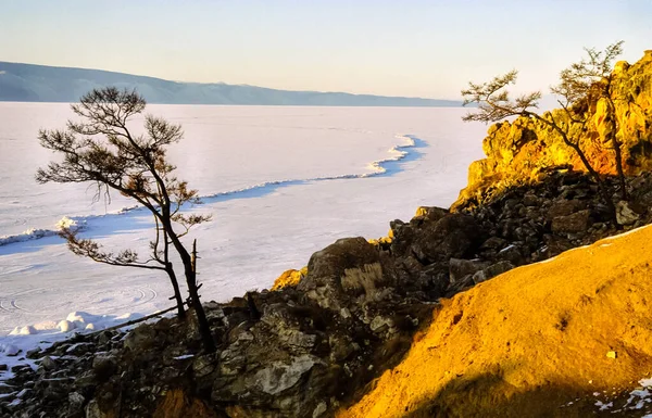 Baykal Kış Gölde Buz Kar Baykal Kışın Güzelliği — Stok fotoğraf