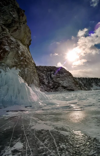 Vinter Baikal Och Snö Sjön Skönheten Naturen Baikal Vintern — Stockfoto