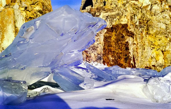 Inverno Sul Baikal Ghiaccio Neve Sul Lago Bellezza Della Natura — Foto Stock