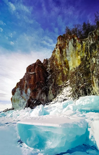 Zima Bajkał Lód Śnieg Jeziorze Piękno Natury Baikal Zimie — Zdjęcie stockowe
