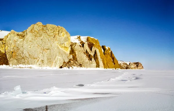 Vinter Baikal Och Snö Sjön Skönheten Naturen Baikal Vintern — Stockfoto